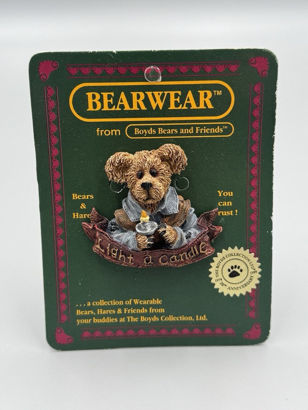 Vintage Bearwear from Boyds Bears and Friends Light a Candle Pin Brooch